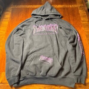 Thrasher Magazine‎ Flame Logo Hoodie Black Purple Pullover XL